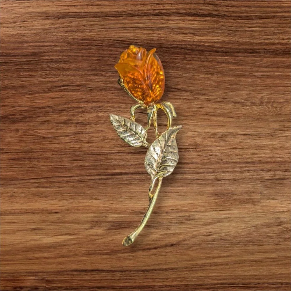 Vintage Amber Rose Gold‎ Tone Flower Brooch Elegant Pin Jewelry 3: